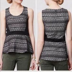 ANTHRO DELETTA TRIBAL PRINT BOHO BLACK WHITE SLEEVELESS PEPLUM TOP XS